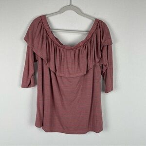 NEW Dolan Anthropologie Red Pink Charla Off Shoulder 3/4 Sleeve Preppy Top XL
